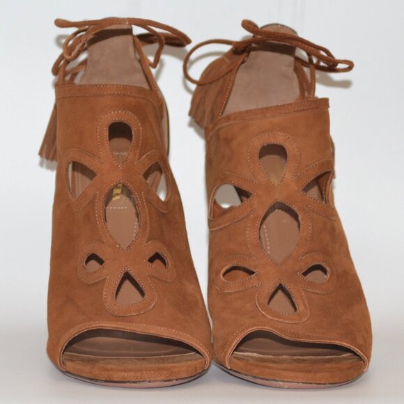 Aquazzura Brown Suede Cutout Get Me Everywhere 105 Heels SIZE 9 EU 39 - Picture 9 of 14
